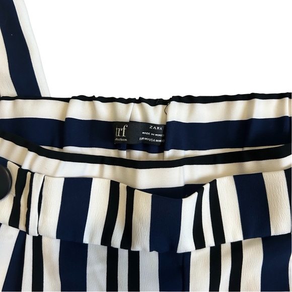 Women's Zara TRF Collection Navy & White Striped Cropped Wide-Leg Pant Size M - Picture 9 of 10